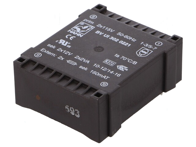 Transformator: ingegoten; 4VA; 115VACx2; 12V; 12V; 166mA; 166mA; PCB Transformator: ingegoten; 4VA; 115VACx2; 12V; 12V; 166mA; 166mA; PCB